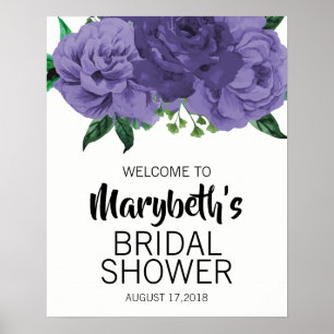 Póster Signo de bienvenida de ducha de novia violeta mora