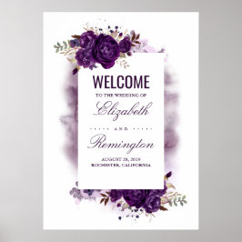 Póster Signo de bienvenida de Eggplant Purple Floral Boda