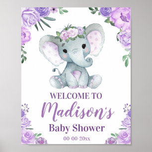 Póster Signo de bienvenida de elefante morado, ducha de R