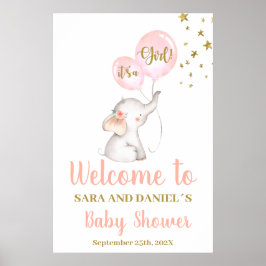 Póster Signo de bienvenida de elefante rosa Chica de Baby