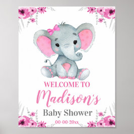 Póster Signo de bienvenida de elefante rosa, ducha rústic
