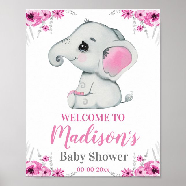 Póster Signo de bienvenida de elefante rosa, ducha rústic (Frente)
