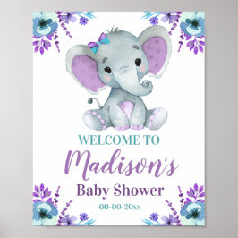 Póster Signo de bienvenida de elefante Verde azulado mora