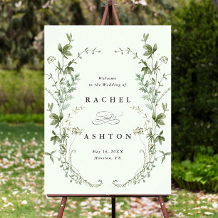 Póster Signo de bienvenida de elegante Boda de flores sil