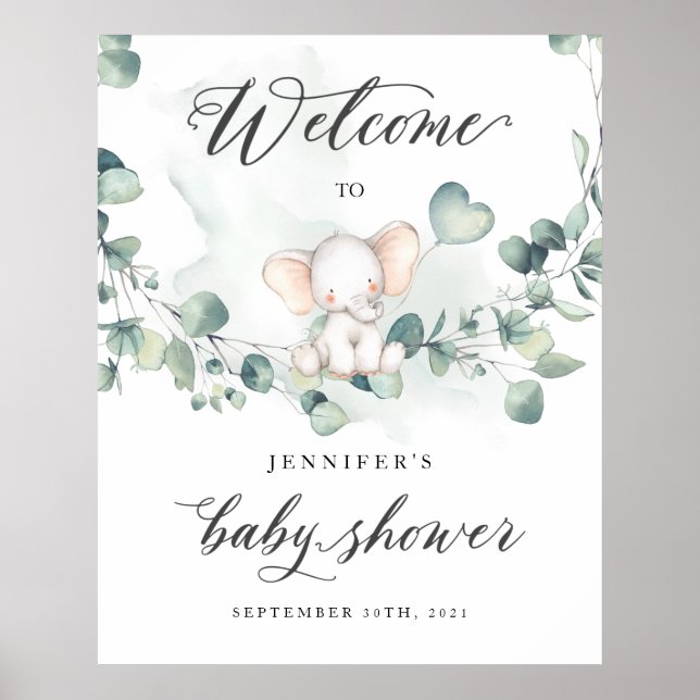 Póster Signo de bienvenida de Elephant Baby Shower (Frente)