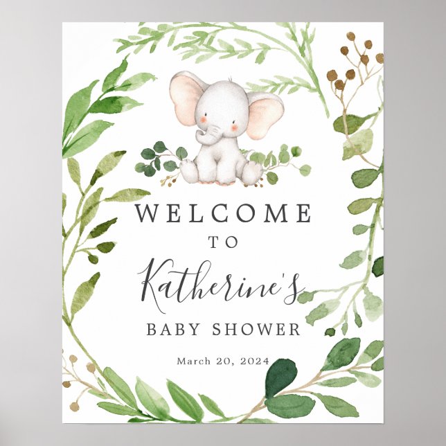Póster Signo de bienvenida de Elephant Baby Shower (Frente)