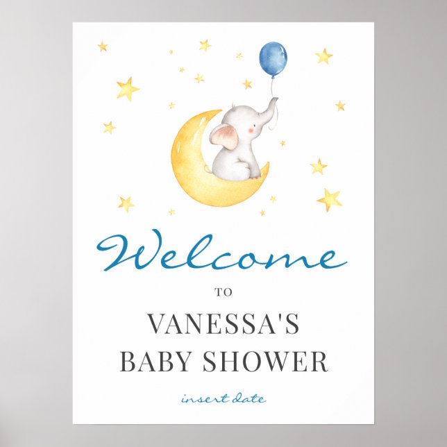 Póster Signo de bienvenida de Elephant Baby Shower (Frente)