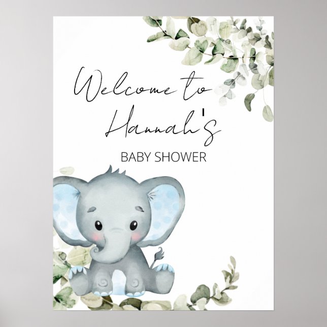 Póster Signo de bienvenida de Elephant Boy Baby Shower (Frente)
