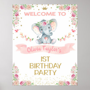 Póster Signo de bienvenida de Elephant Floral First Birda