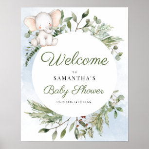 Póster Signo de bienvenida de Elephant Greenery Boy Baby