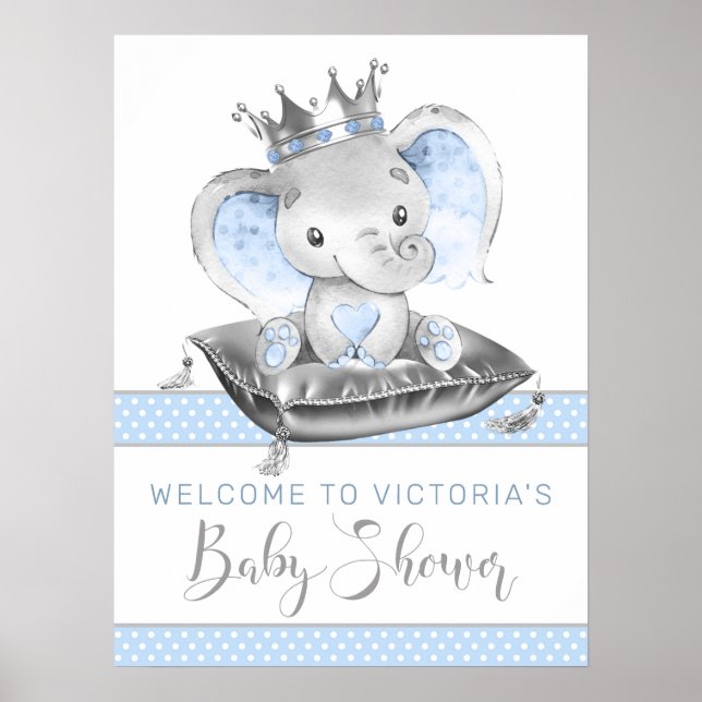 Póster Signo de bienvenida de Elephant Prince Baby Shower (Frente)