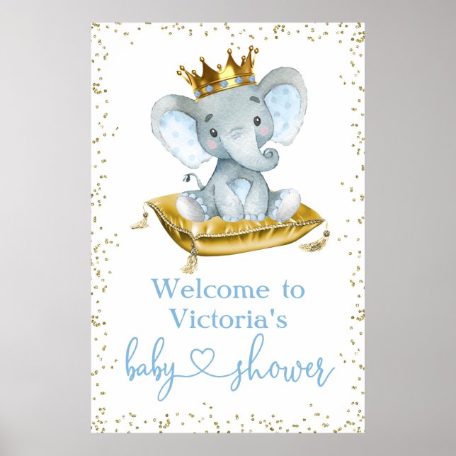 Póster Signo de bienvenida de Elephant Prince Baby Shower (Frente)