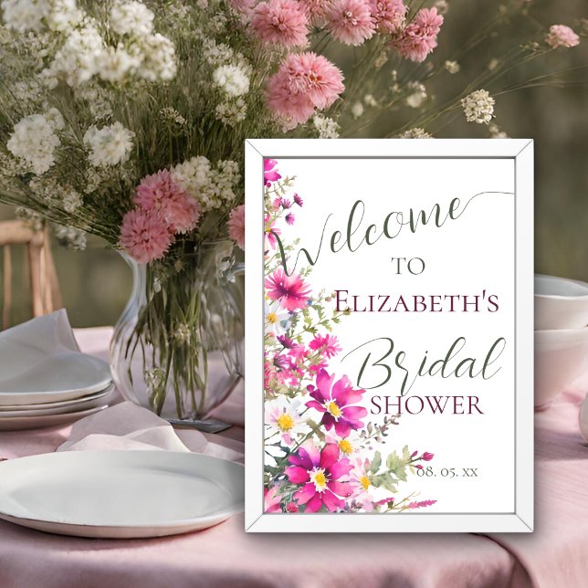Póster Signo de bienvenida de escritura floral rosa brill (Subido por el creador)