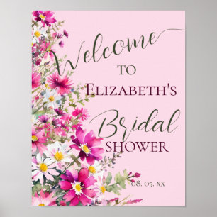 Póster Signo de bienvenida de escritura floral rosa brill