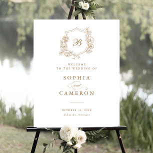 Póster Signo de bienvenida de Escudo de Monograma Rosas F
