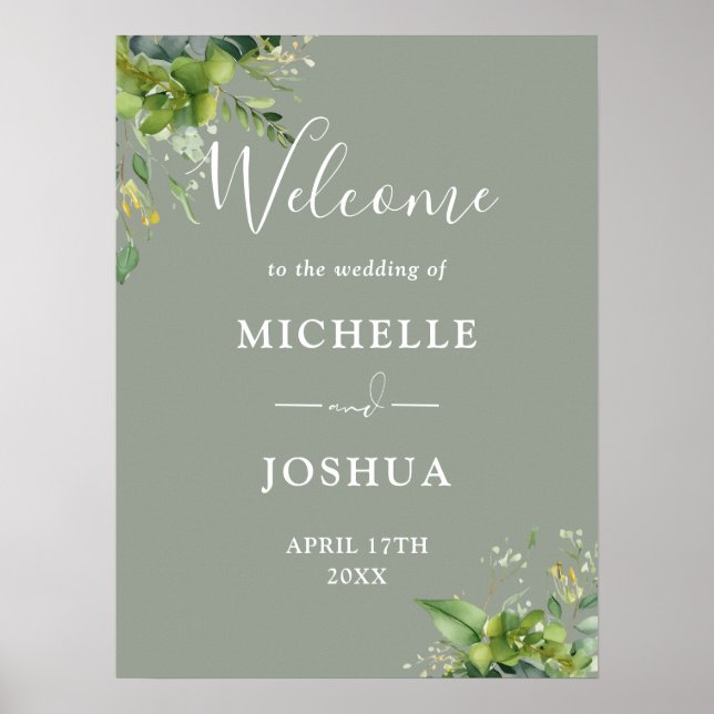 Póster Signo de bienvenida de Eucalyptus Floral Sage Gree (Frente)