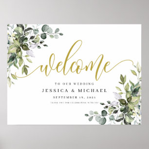Póster Signo de bienvenida de Eucalyptus Greenery Boda