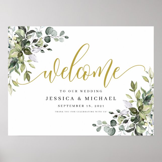 Póster Signo de bienvenida de Eucalyptus Greenery Boda (Frente)
