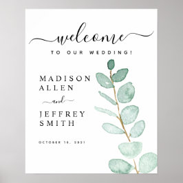 Póster Signo de bienvenida de Eucalyptus Leaf Boda