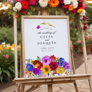 Póster Signo de bienvenida de Fiesta Boda floral mexicana