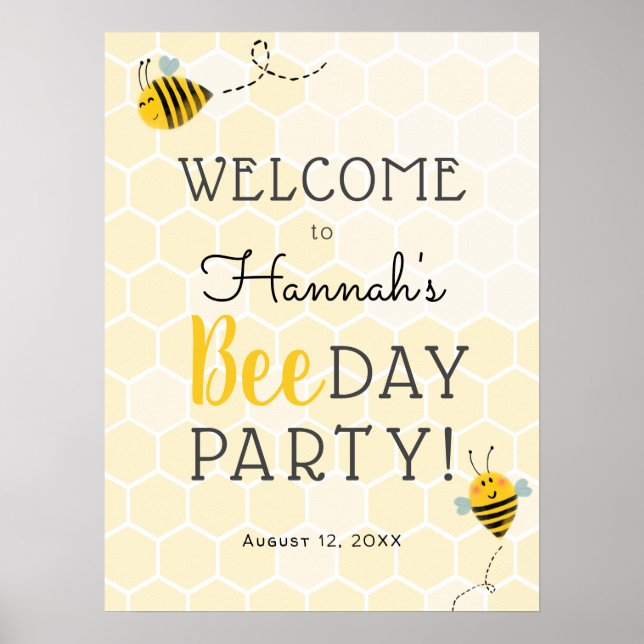Póster Signo de bienvenida de fiesta de cumpleaños de Bee (Frente)