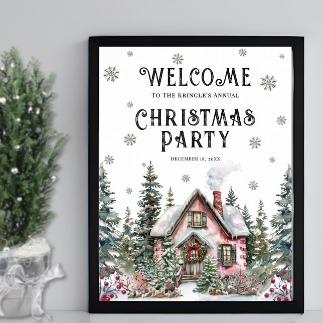 Póster Signo de bienvenida de Fiesta de Navidades de invi (Festive Winter Christmas Party Welcome Sign)