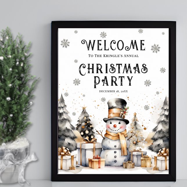Póster Signo de bienvenida de Fiesta de Navidades de invi (Festive Winter Christmas Party Welcome Sign)