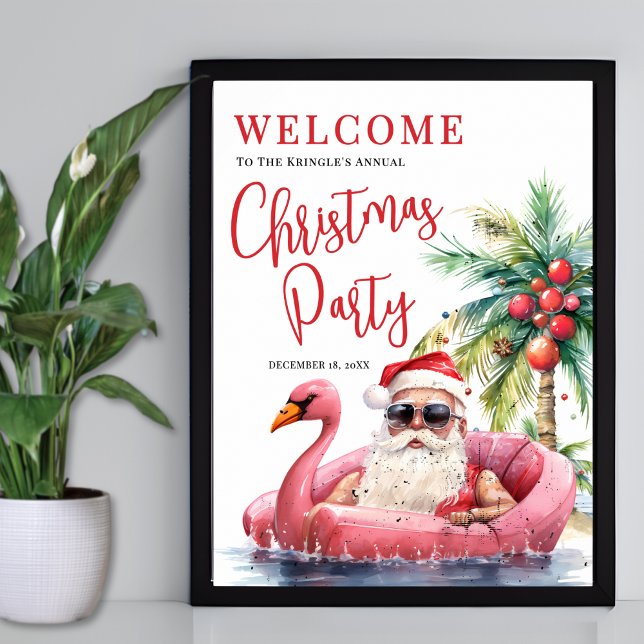 Póster Signo de bienvenida de Fiesta de Navidades de play (Tropical Beach Christmas Party Welcome Sign)