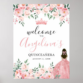 Póster Signo de bienvenida de Fiesta Quinceanera rosa