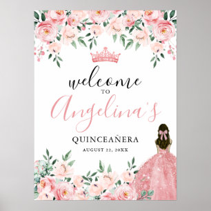 Póster Signo de bienvenida de Fiesta Quinceanera rosa
