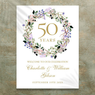 Póster Signo de bienvenida de Floral 50 aniversario Boda