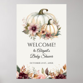 Póster Signo de bienvenida de Floral de calabaza blanca o
