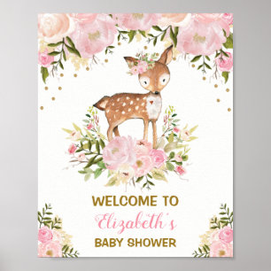 Póster Signo de bienvenida de floral rosa de Girly Deer B