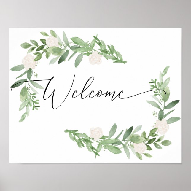 Póster Signo de bienvenida de Floral ruidoso - ducha de b (Frente)