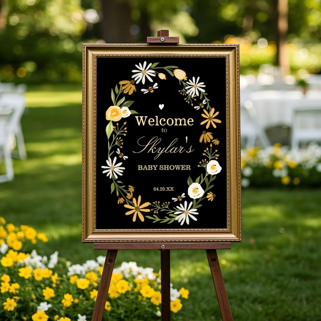 Póster Signo de bienvenida de Flores salvajes y bebes par (Wildflowers & Bee Baby Shower Welcome Sign)