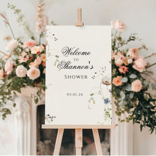 Póster Signo de bienvenida de flores silvestres botánicas