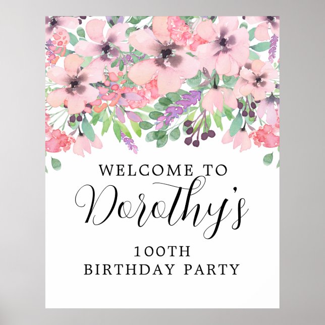 Póster Signo de bienvenida de flores silvestres moradas d (Frente)