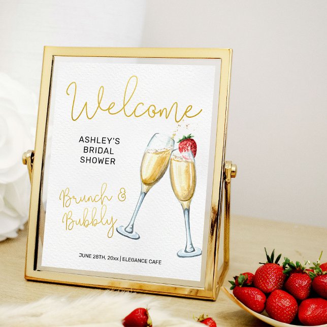 Póster Signo de bienvenida de gafas de brunch y bubbly Ch (Brunch & Bubbly welcome sign from my Strawberries and Champagne bridal shower collection)