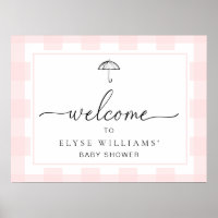 Signo de bienvenida de Gingham rosa paraguas