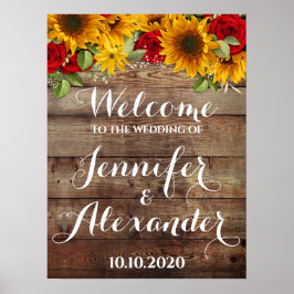 Póster Signo de bienvenida de girasol y Rosas Boda ruso