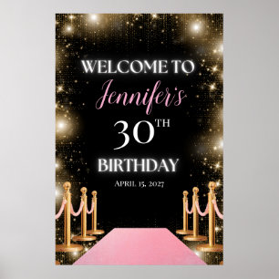 Póster Signo de bienvenida de glam de Hollywood rosa
