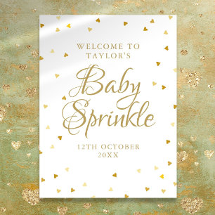 Póster Signo de bienvenida de Gold Hearts Baby Shower Spr