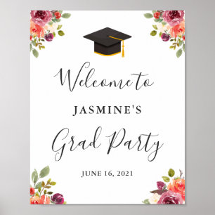 Póster Signo de bienvenida de graduación floral de Plum P