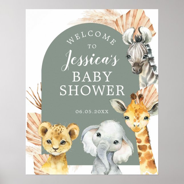 Póster Signo de bienvenida de Green Boho Safari Oh Boy Ba (Frente)