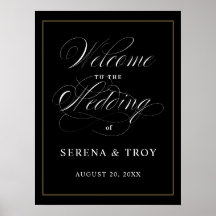 Signo de bienvenida de guión elegante Boda negro