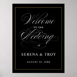 Póster Signo de bienvenida de guión elegante Boda negro