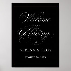 Póster Signo de bienvenida de guión elegante Boda negro