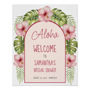 Póster Signo de bienvenida de Hibiscus rosa con ducha de