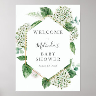 Póster Signo de bienvenida de Hydrangea y Greenery Baby S