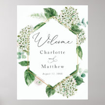 Signo de bienvenida de Hydrangea y Greenery Boda
